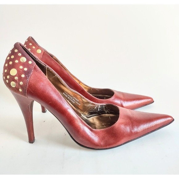 Steve Madden High Heel Shoes 4" Leather Brown Studs Tifani Size 9 Pointy Toe Vtg - Picture 1 of 10